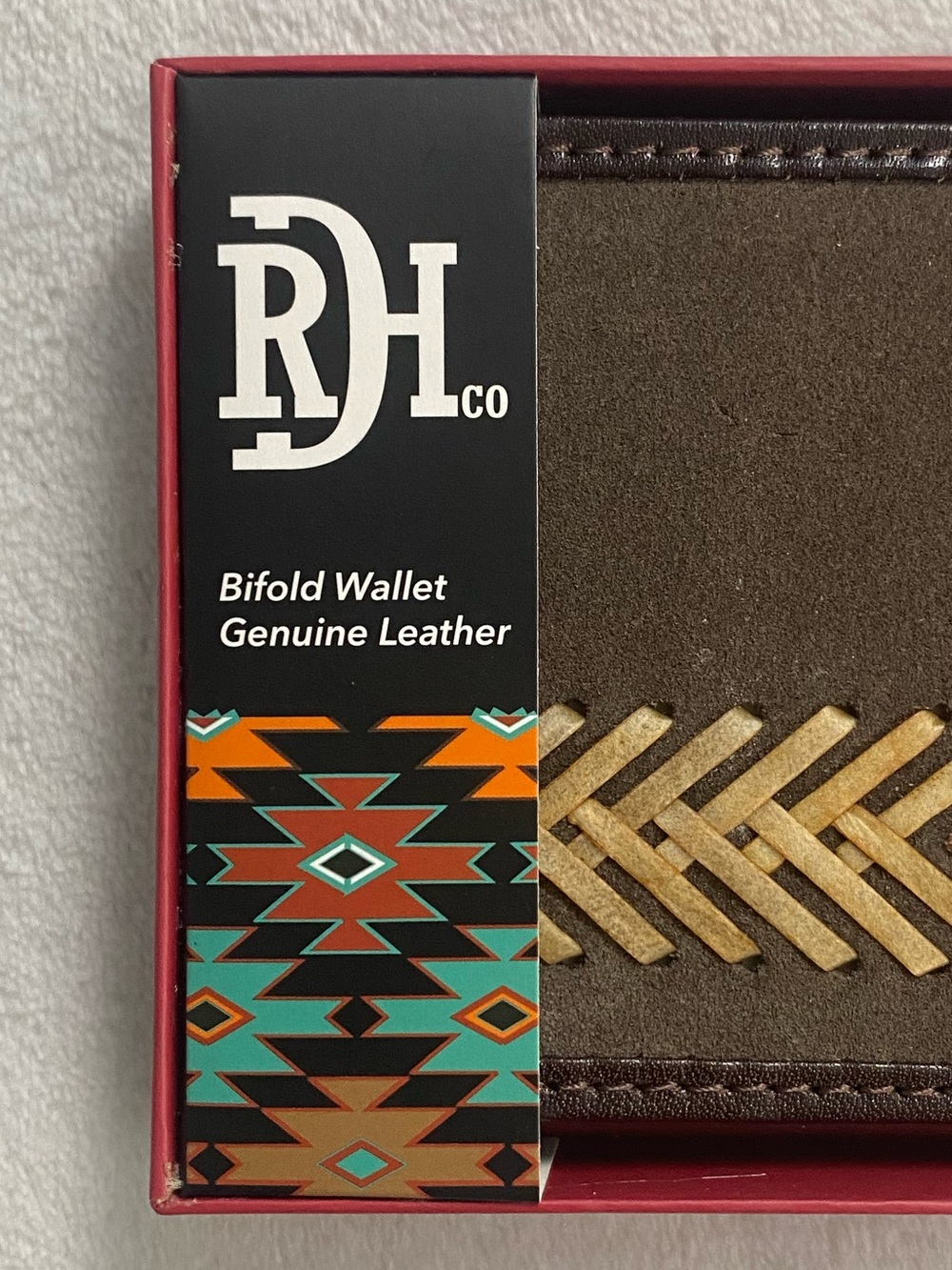 Red Dirt Hat Genuine Leather Suede Woven Straw Bi Fold Wallet | Brown - Picture 6 of 8